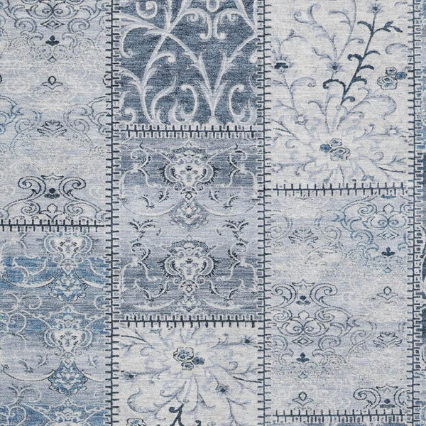 HomeRoots 9' X 12' Denim Blue & Ivory Patchwork Area Rug - Durable, Washable, UV Protected for Busy Homes 649563