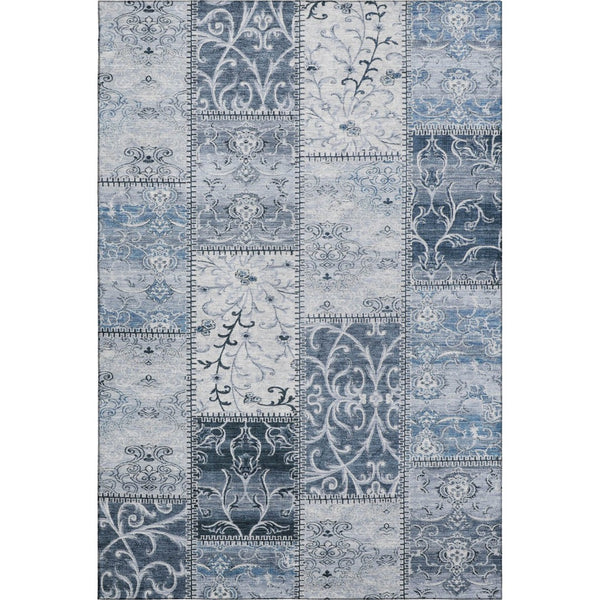 HomeRoots 10' X 14' Denim Blue & Ivory Patchwork Area Rug - Washable, UV Protected, Stain Resistant, Durable Design 649564