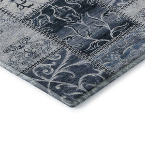 HomeRoots 10' X 14' Denim Blue & Ivory Patchwork Area Rug - Washable, UV Protected, Stain Resistant, Durable Design 649564