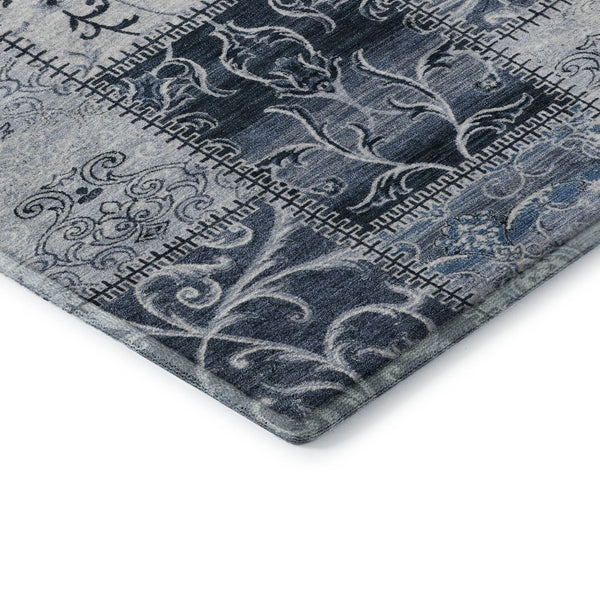 HomeRoots 10' X 14' Denim Blue & Ivory Patchwork Area Rug - Washable, UV Protected, Stain Resistant, Durable Design 649564