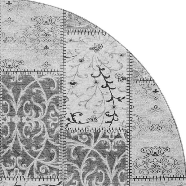 HomeRoots 8' Gray and Ivory Patchwork Round Rug - Washable, UV Protected, Soft & Stylish for High-Traffic Areas 649567
