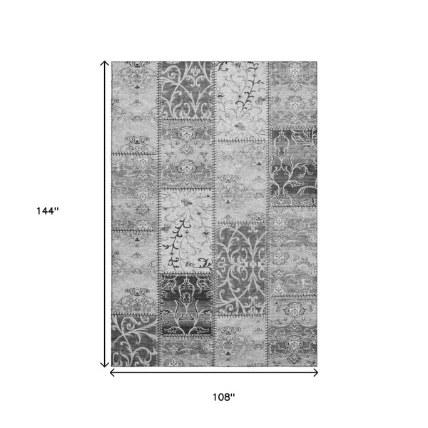 HomeRoots 9' X 12' Gray & Ivory Patchwork Area Rug - Durable, Soft, Stain-Resistant with UV Protection & Style! 649569