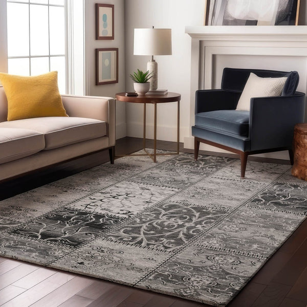 HomeRoots 9' X 12' Gray & Ivory Patchwork Area Rug - Durable, Soft, Stain-Resistant with UV Protection & Style! 649569