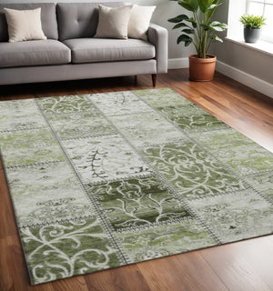 HomeRoots 5' X 8' Green And Ivory Patchwork Area Rug - Soft, Stain-Resistant, UV Protected for High-Traffic Homes 649572