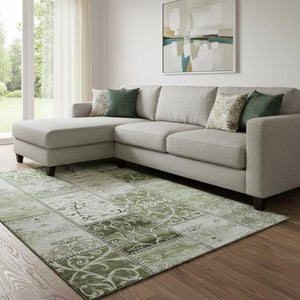 HomeRoots 8' X 10' Stylish Green & Ivory Patchwork Area Rug - Washable, UV Protected, Stain Resistant Comfort 649574