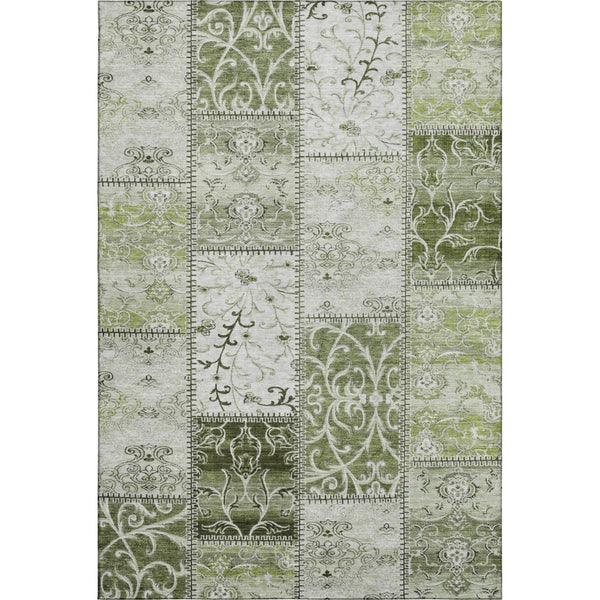 HomeRoots 8' X 10' Stylish Green & Ivory Patchwork Area Rug - Washable, UV Protected, Stain Resistant Comfort 649574