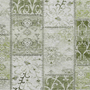 HomeRoots 8' X 10' Stylish Green & Ivory Patchwork Area Rug - Washable, UV Protected, Stain Resistant Comfort 649574