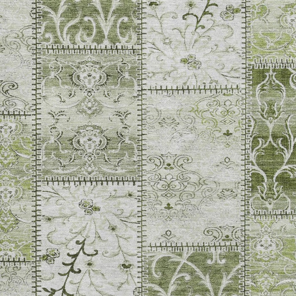 HomeRoots 8' X 10' Stylish Green & Ivory Patchwork Area Rug - Washable, UV Protected, Stain Resistant Comfort 649574