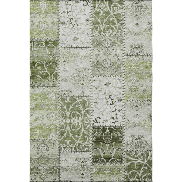 HomeRoots 8' X 10' Stylish Green & Ivory Patchwork Area Rug - Washable, UV Protected, Stain Resistant Comfort 649574