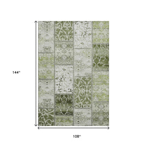 HomeRoots 9' X 12' Green And Ivory Patchwork Area Rug – Washable, UV-Protected, Durable, Perfect for Families! 649575
