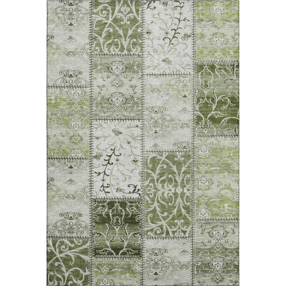 HomeRoots 9' X 12' Green And Ivory Patchwork Area Rug – Washable, UV-Protected, Durable, Perfect for Families! 649575