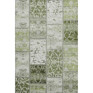 HomeRoots 9' X 12' Green And Ivory Patchwork Area Rug – Washable, UV-Protected, Durable, Perfect for Families! 649575