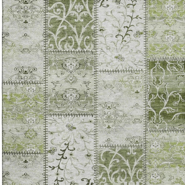 HomeRoots 9' X 12' Green And Ivory Patchwork Area Rug – Washable, UV-Protected, Durable, Perfect for Families! 649575