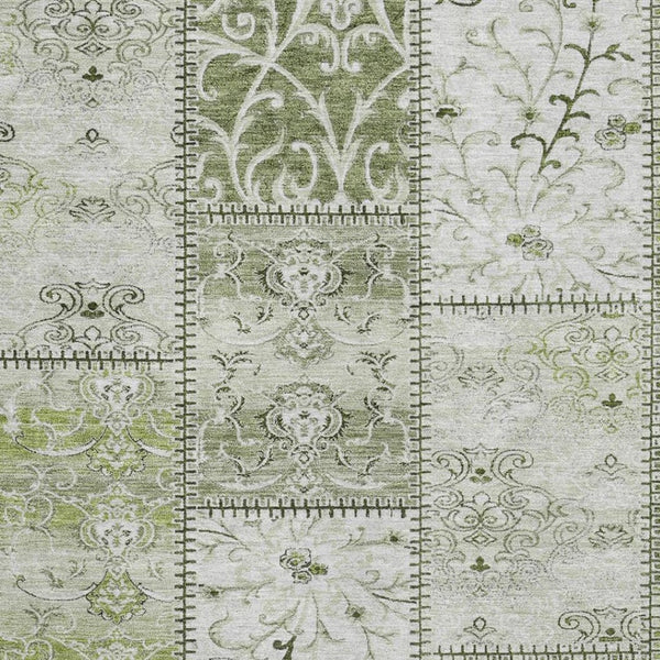 HomeRoots 10' Green and Ivory Patchwork Area Rug - Washable, UV Protected, Stain-Resistant, Durable Design! 649576