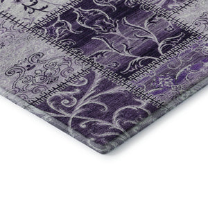 HomeRoots 5' X 8' Purple And Ivory Patchwork Rug – Stylish, Washable, UV-Protected, Kid & Pet Friendly Design! 649578