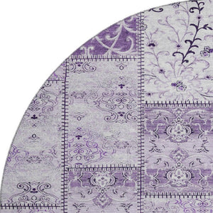 HomeRoots 8' Vibrant Purple and Ivory Patchwork Washable Round Rug with UV Protection for Busy Homes 649579