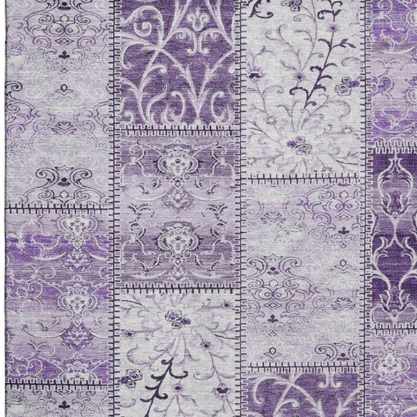 HomeRoots 9' Purple & Ivory Patchwork Washable Area Rug - Durable, Stain Resistant, UV Protected for Home Use 649581