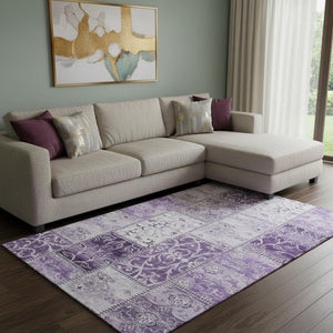 HomeRoots 10' Purple & Ivory Patchwork Washable Area Rug - UV Protected, Durable, Stain-Resistant Beauty! 649582