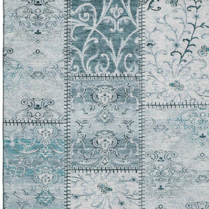 HomeRoots 5' X 8' Teal and Ivory Patchwork Area Rug – Washable, UV-Protected, Stylish & Perfect for Families 649590