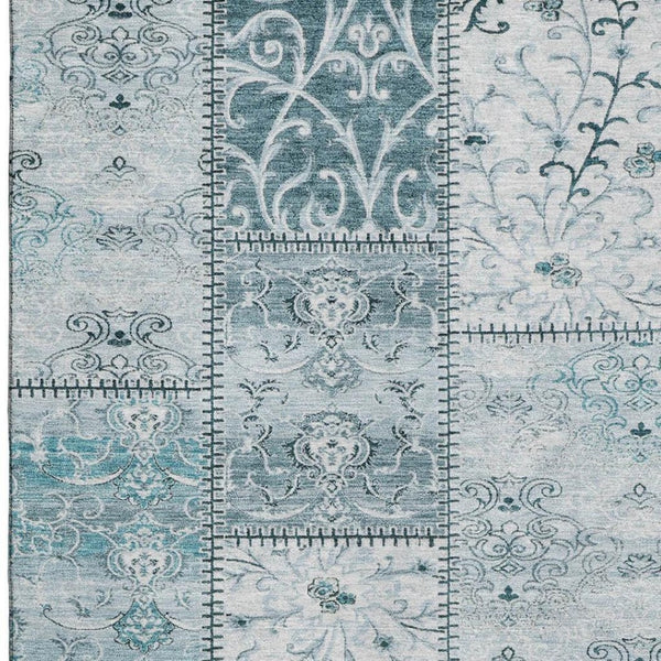 HomeRoots 5' X 8' Teal and Ivory Patchwork Area Rug – Washable, UV-Protected, Stylish & Perfect for Families 649590