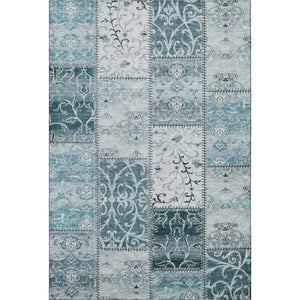HomeRoots 5' X 8' Teal and Ivory Patchwork Area Rug – Washable, UV-Protected, Stylish & Perfect for Families 649590