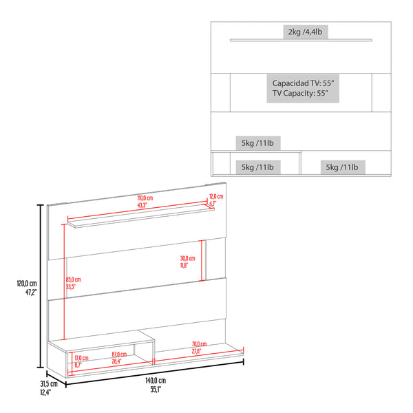 English Elm Being Floating Entertainment Center White - Modern MDF TV Stand for TVs up to 55", 2 Shelves, Foldable Secure Lock B200P286980