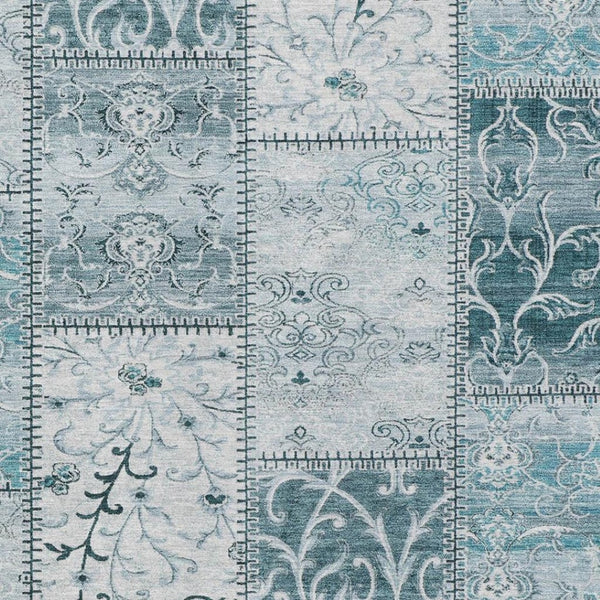 HomeRoots 9' X 12' Teal & Ivory Patchwork Area Rug – Washable, UV Protected, Stain-Resistant for Modern Homes 649593
