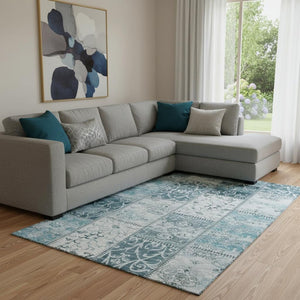 HomeRoots 10' Teal and Ivory Patchwork Area Rug - Washable, UV Protected, Stain Resistant for Home Use! 649594