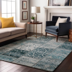 HomeRoots 10' Teal and Ivory Patchwork Area Rug - Washable, UV Protected, Stain Resistant for Home Use! 649594