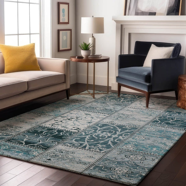 HomeRoots 10' Teal and Ivory Patchwork Area Rug - Washable, UV Protected, Stain Resistant for Home Use! 649594
