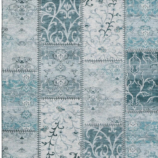 HomeRoots 10' Teal and Ivory Patchwork Area Rug - Washable, UV Protected, Stain Resistant for Home Use! 649594