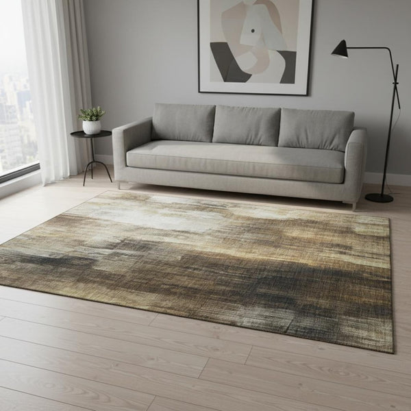 HomeRoots 5' X 8' Chocolate Gray and Ivory Abstract Area Rug - Stylish, Washable, UV-Protected for Everyday Use 649596