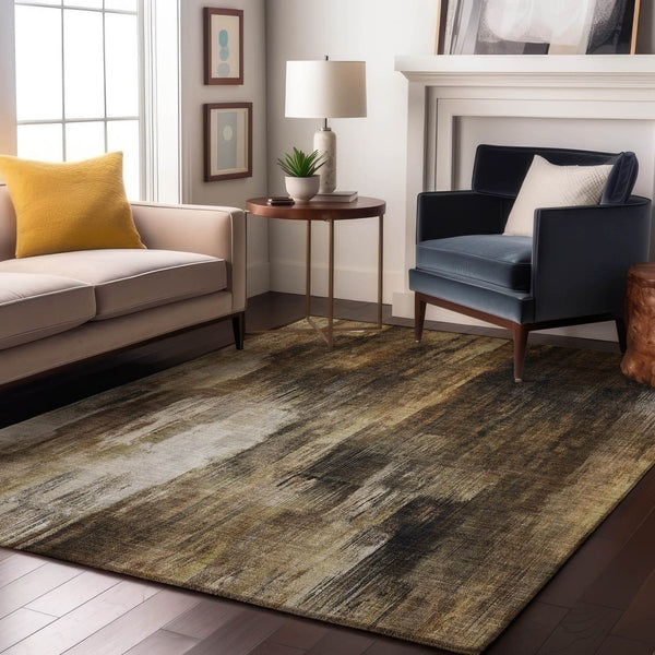 HomeRoots 5' X 8' Chocolate Gray and Ivory Abstract Area Rug - Stylish, Washable, UV-Protected for Everyday Use 649596