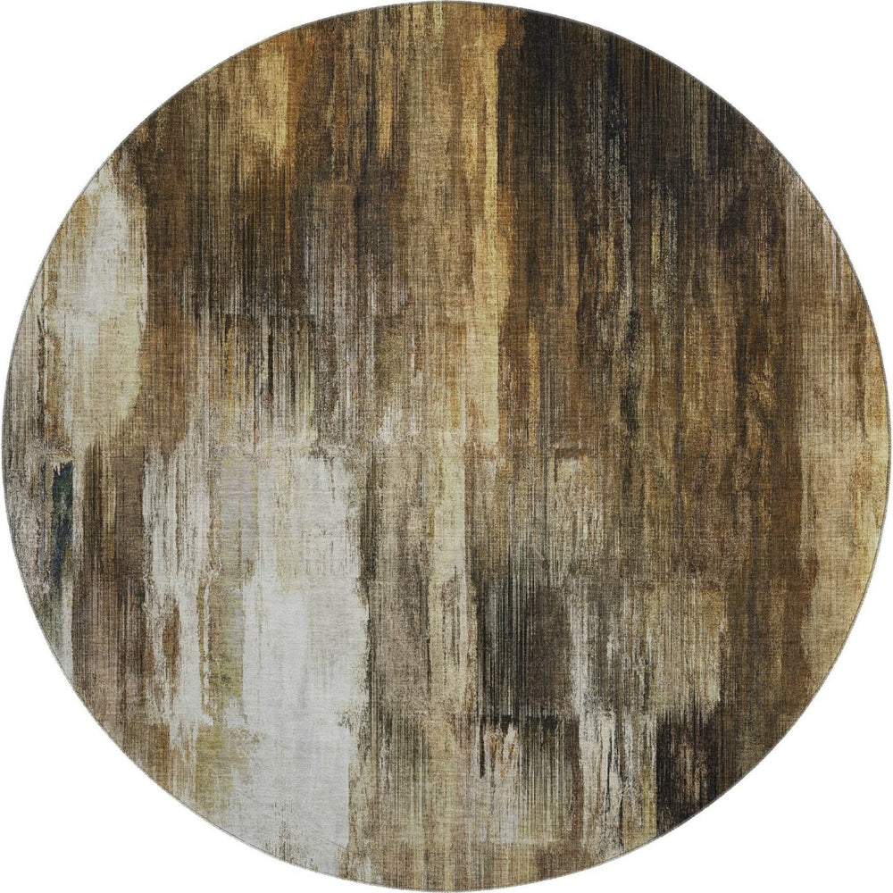 HomeRoots 8' Stylish Chocolate Gray and Ivory Abstract Washable Round Rug with Stain-Resistant UV Protection 649597