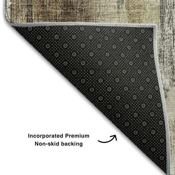 HomeRoots 8' Stylish Chocolate Gray and Ivory Abstract Washable Round Rug with Stain-Resistant UV Protection 649597