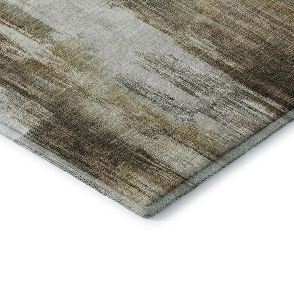 HomeRoots 8' Stylish Chocolate Gray and Ivory Abstract Washable Round Rug with Stain-Resistant UV Protection 649597