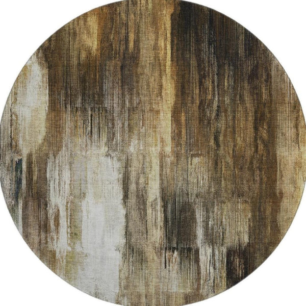 HomeRoots 8' Stylish Chocolate Gray and Ivory Abstract Washable Round Rug with Stain-Resistant UV Protection 649597