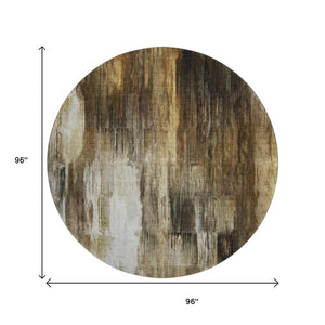 HomeRoots 8' Stylish Chocolate Gray and Ivory Abstract Washable Round Rug with Stain-Resistant UV Protection 649597