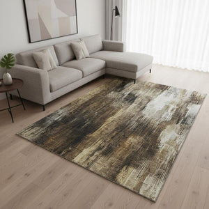 HomeRoots 8' x 10' Contemporary Chocolate Gray and Ivory Abstract Area Rug - Washable, UV Protected & Durable 649598