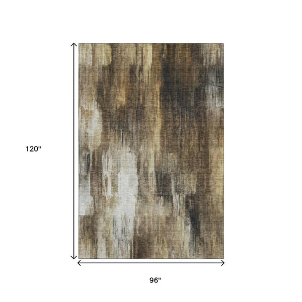 HomeRoots 8' x 10' Contemporary Chocolate Gray and Ivory Abstract Area Rug - Washable, UV Protected & Durable 649598