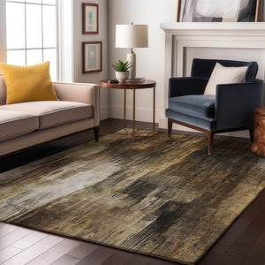 HomeRoots 9' X 12' Modern Chocolate Gray and Ivory Abstract Area Rug – Washable, UV Protected, Stain Resistant! 649599