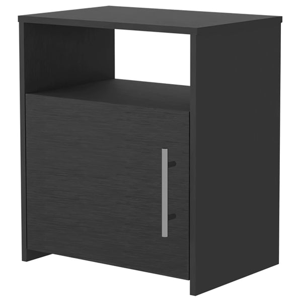 English Elm Bristol Nightstand with Cabinet and Shelf in Black Engineered Wood, Steel Nickel Handles, 20" Top B128P148876
