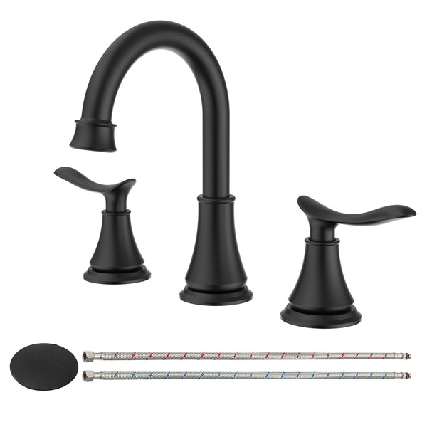 English Elm 2-Handle Matte Black Bathroom Sink Faucet With 360° Swivel Spout & Two Lever Handles For Modern Style T3177P277516
