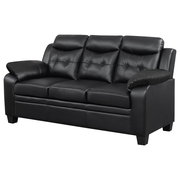 English Elm Eaton Luxe Black Padded Sofa with Tufted Backrest and Headrest Padding, Faux Leather Comfort B062P357827