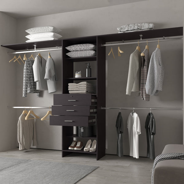 English Elm FM Modular Closet Organizer System with Multiple Hanging Rods, Shelves & Drawers to Maximize Space Wenge 53 L x 21 W x 5 H B128S00052