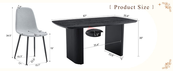 English Elm Table And Chair Set - Modern 67X35.4 Inch Black Wood Grain Mdf Dining Table With 4 Gray Chairs W1151S04157-GIGA