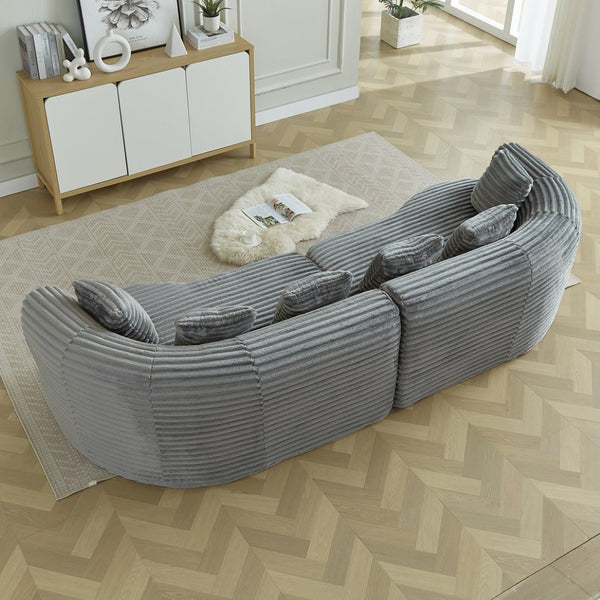English Elm Curved Chenille Sectional Sofa Deep Seat Cloud Cushions Four Seater Modern Living Room Grey W3505P456571