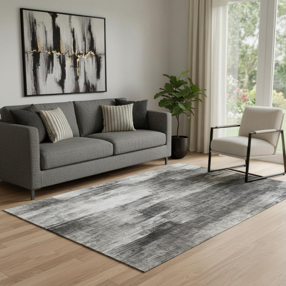 HomeRoots 5' X 8' Gray and Ivory Abstract Area Rug – Washable, Durable, UV-Protected for Modern Homes 649602