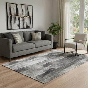 HomeRoots 5' X 8' Gray and Ivory Abstract Area Rug – Washable, Durable, UV-Protected for Modern Homes 649602