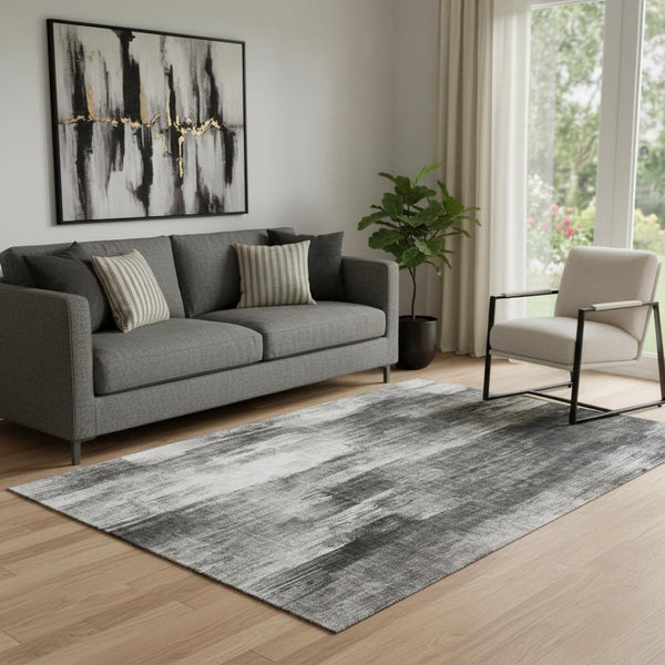 HomeRoots 5' X 8' Gray and Ivory Abstract Area Rug – Washable, Durable, UV-Protected for Modern Homes 649602